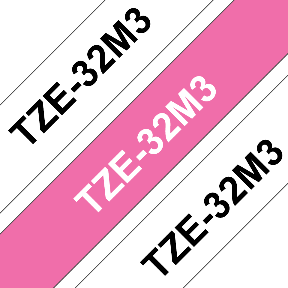 Cassetta nastro per etichettatura originale Brother TZe-32M3 – Nero su bianco, bianco su rosa bacca fluorescente opaco, 12 mm di larghezza